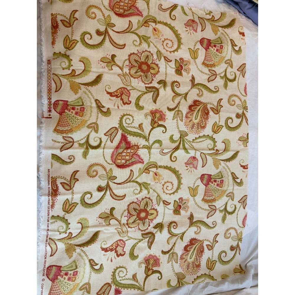 New Richloom Fabric 23" by 33" Platinum‎ Beige Floral Flowers Cream Remnant